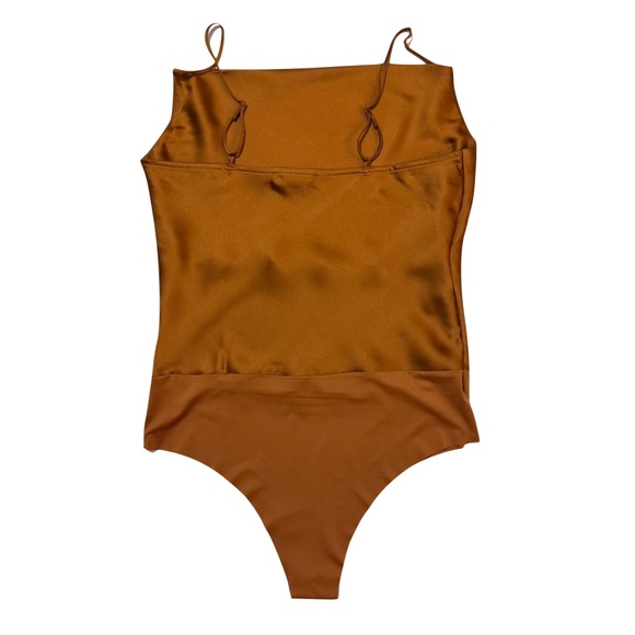 House of Harlow 1960 Bronze Drape Neck Spaghetti Strap Bodysuit Size Small - Picture 4 of 9